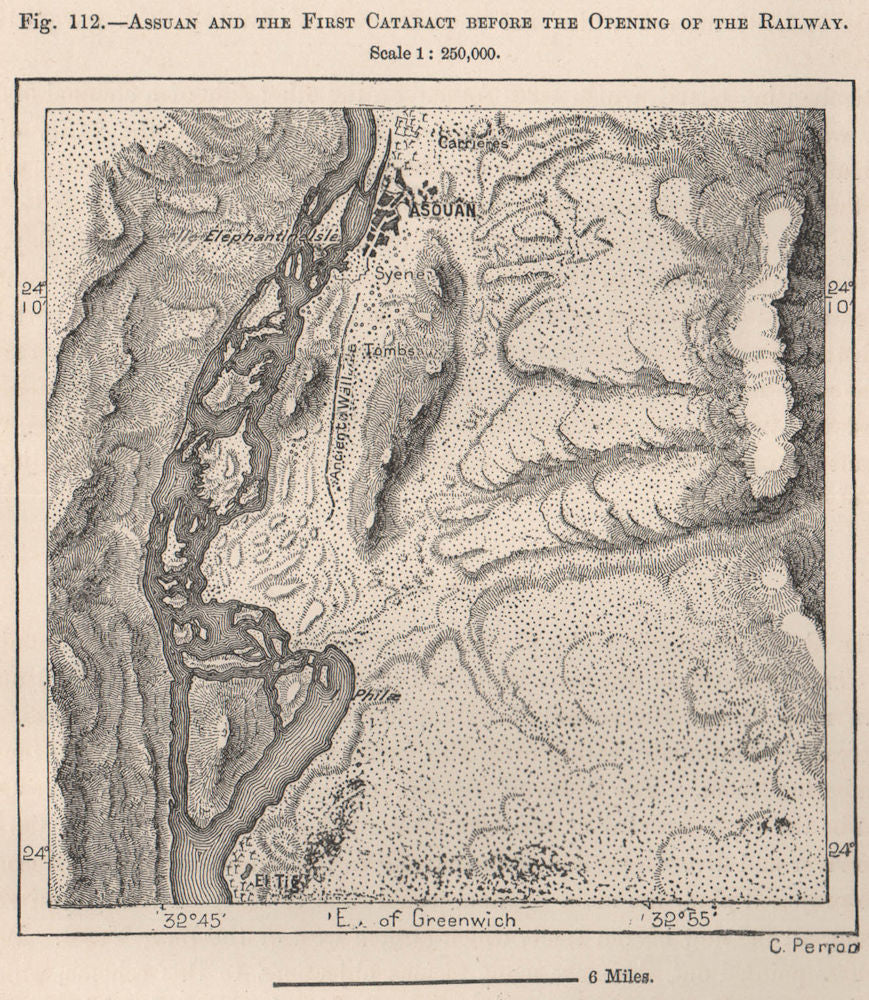 Aswan and the First Cataract before the opening of the Railway.Egypt 1885 map